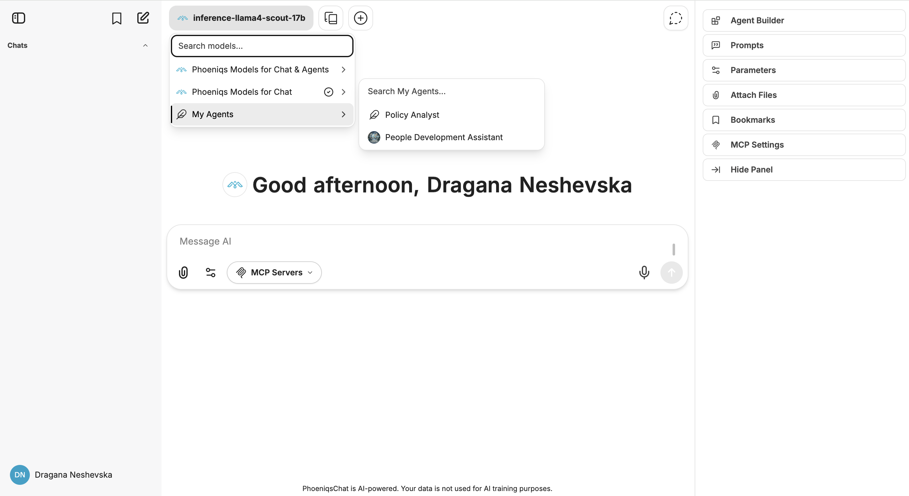 Agent Library view in SUNRISE Chat