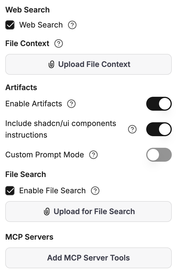 Capabilities panel in the Agent Builder