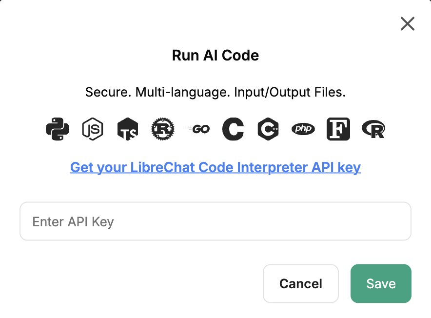 Code Interpreter API key dialog
