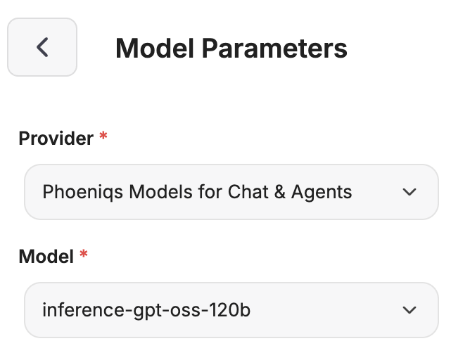 Model parameters panel in the Agent Builder