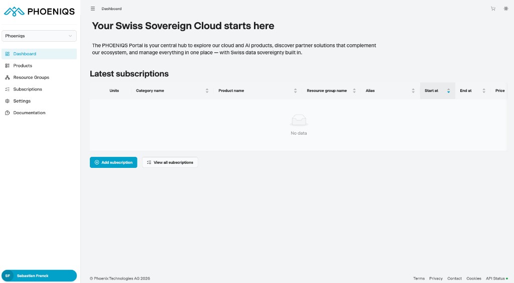 Portal dashboard; open Settings from the left navigation